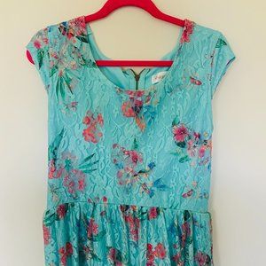 Lace Dress in Teal w/ Floral Design